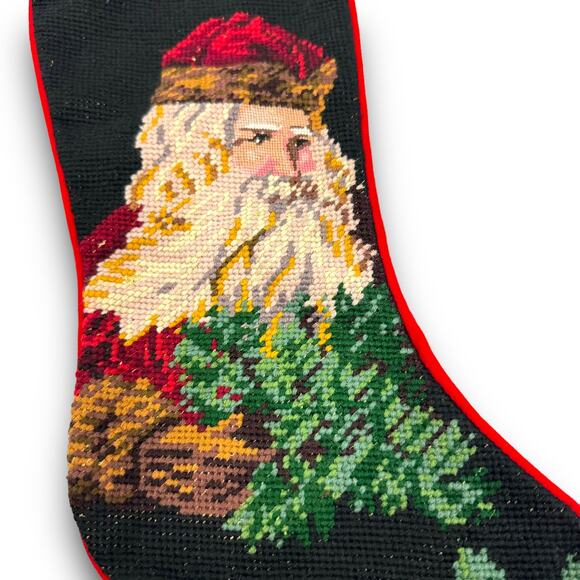 Vintage Handcrafted Needlework Needlepoint Christmas Stocking Santa Wool ? 20" - Picture 2 of 5